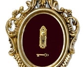 Miniature Door Knob and Key - Victorian Framed Object - Wall Art Decor 3x4.5in
