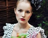 Black and Antique Gold Headband Hair Fascinator Handmade Headpiece Cocktail Hat Weddings Genuine Swarovski Rhinestones
