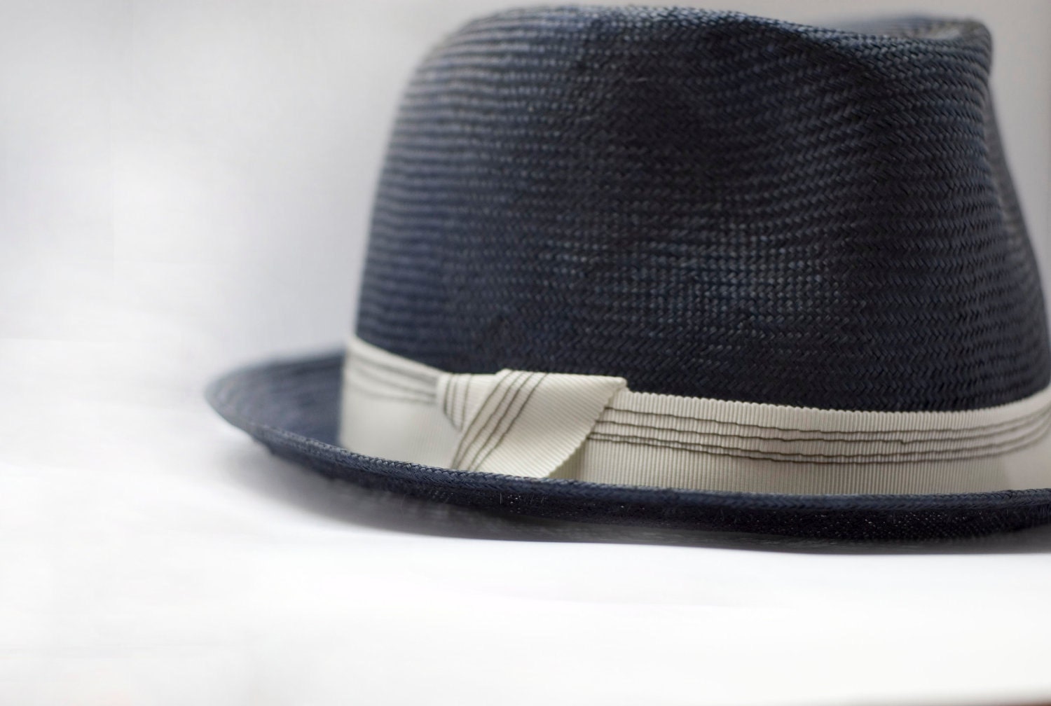 Unisex Straw Hand Blocked Hat Summer Dark Navy Rockabilly Men's Hats Trilby Women Fedora White Trim Tape