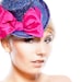 Summer Blue Mini Top Hat Hand Encrusted with Swarovski Rhinestones Crystals Hot Pink Taffeta Bow Electric Accessory Races Weddings Wear