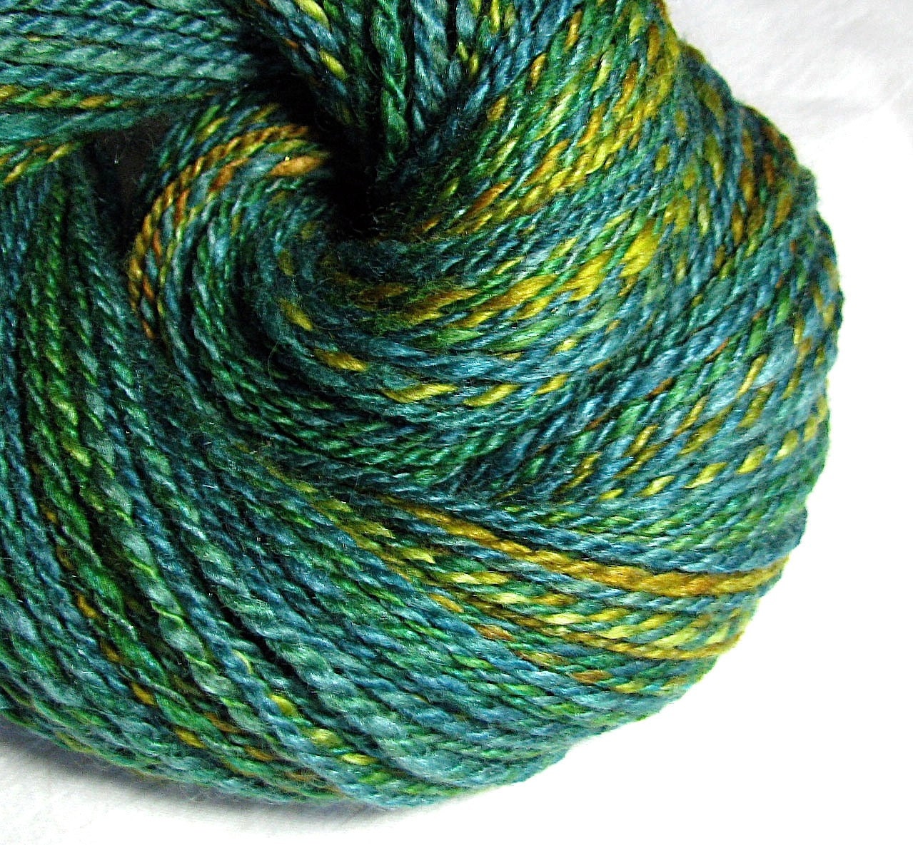 Handspun Yarn Two Ply Blue Faced Leicester and Silk 'Mallard'