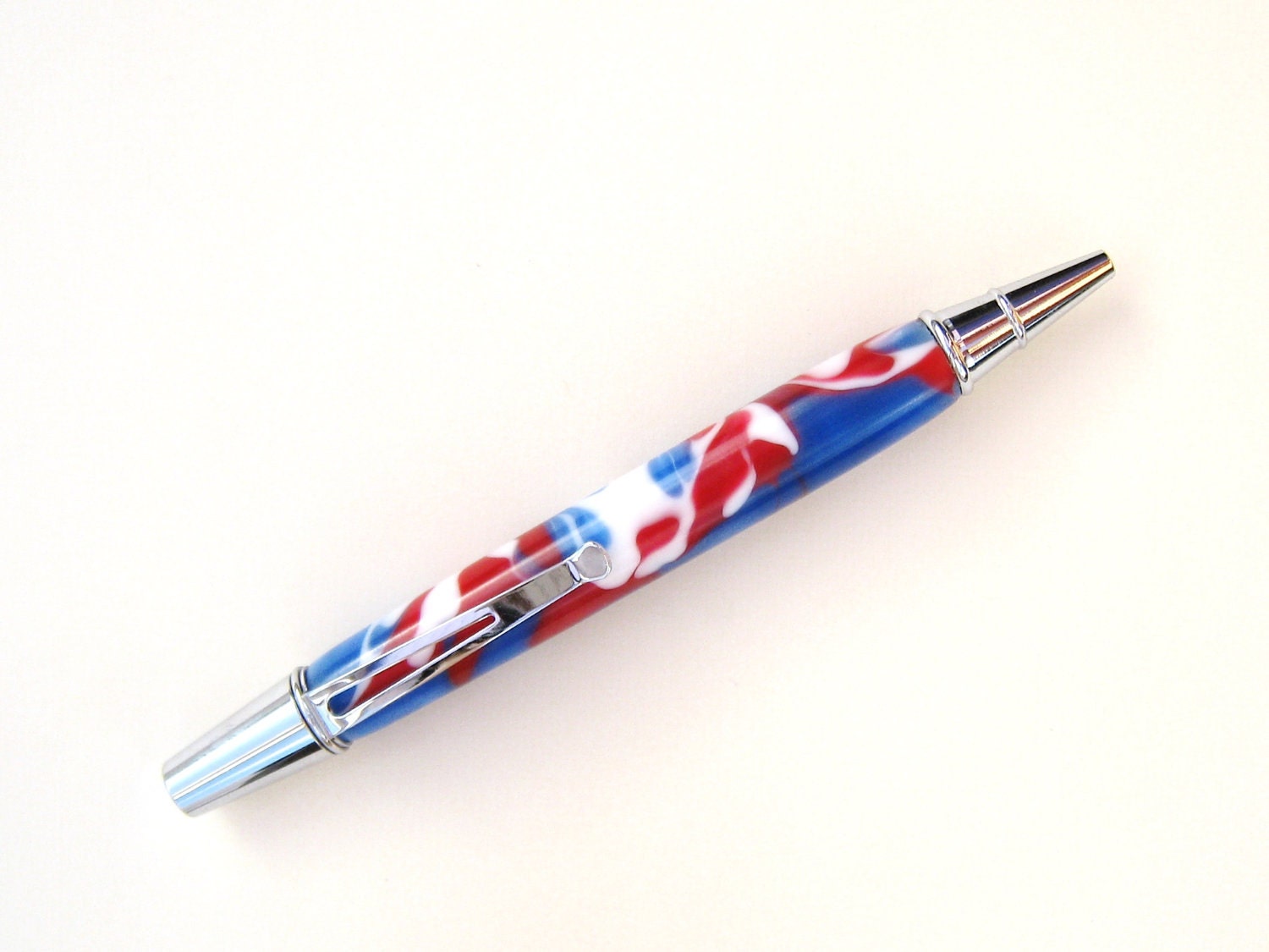 Handcrafted Ballpoint Pen Patriotic Red White Blue  Acrylic