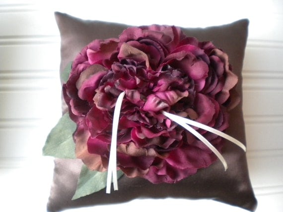 Wine Peony Ring Bearer Pillow in Chocolate