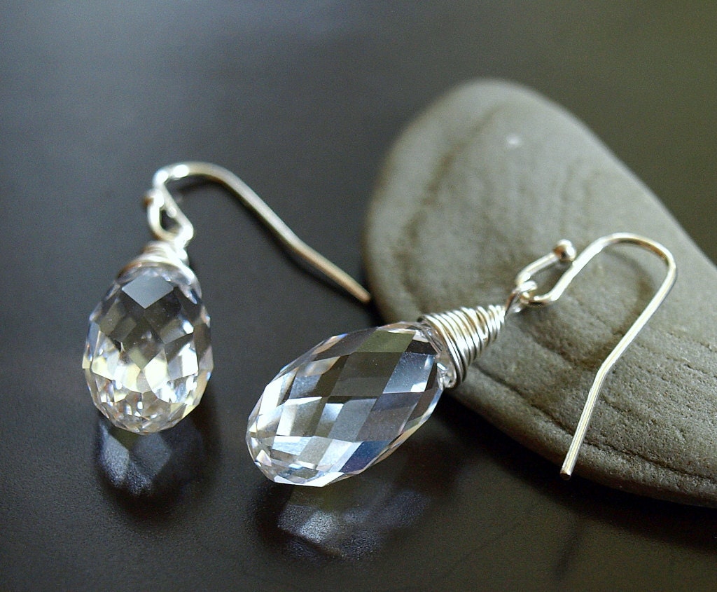 Crystal Clear Quartz Glass Teardrop Earrings