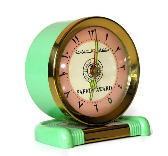 Vintage Clock - Jadeite Green Art Deco Style with Arabic Numbers, Safety Award