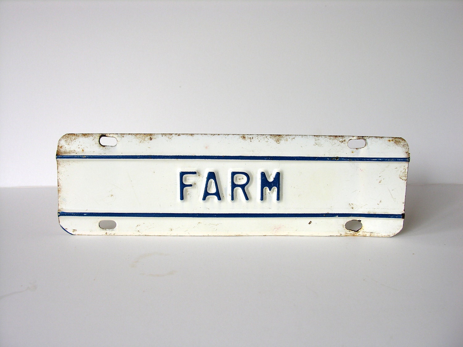 Vintage Metal Sign: Farm in Navy Blue on White