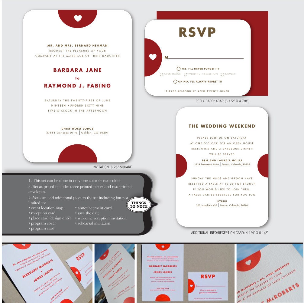 Letterpress Wedding Invitation Suite - Heart Stopper