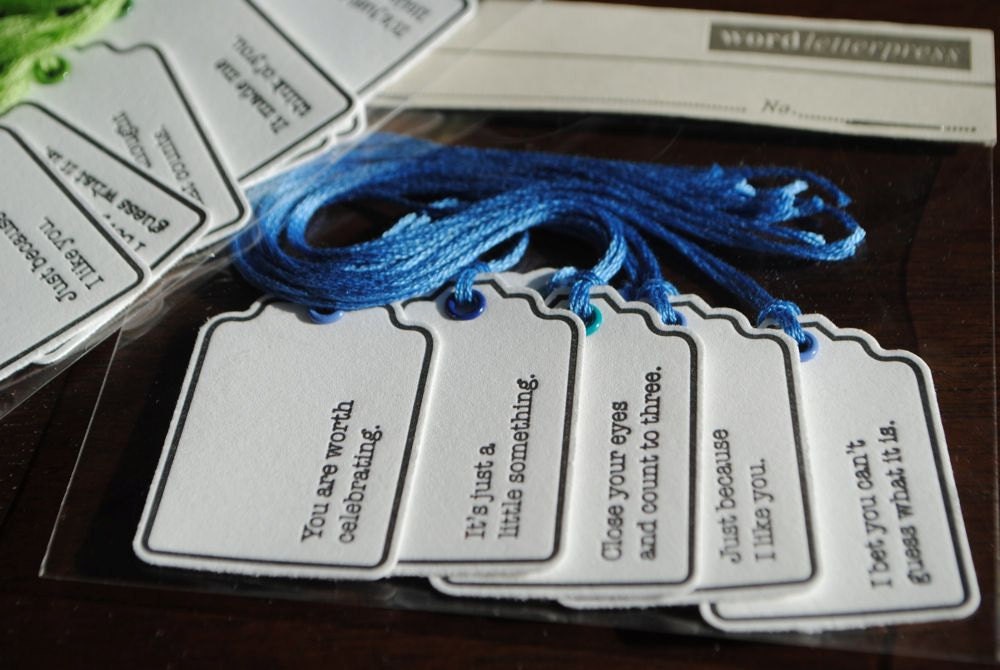 Letterpress Gift Tags - "Just a little something" set of 7