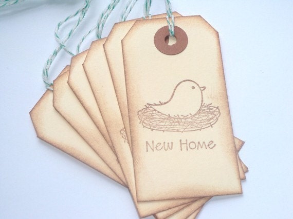ONE DOLLAR SALE New Home Bird's Nest Handstamped Tags