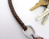 Mens Brown Leather Braided Key Chain With Clip