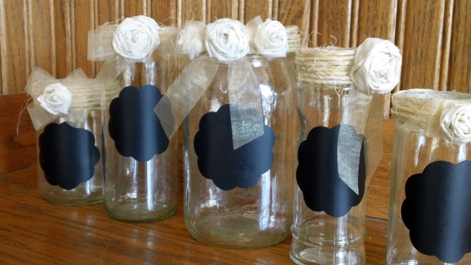 Set of 10 Chalkboard Glass Centerpiece Jars- table numbers, candy buffet sign, gift table decor