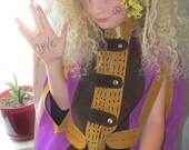 Vintage 70's Leather Girls Hippie Poncho-Free Shipping
