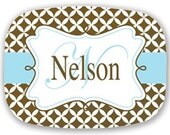 Personalized Melamine Tray- Brown and Blue