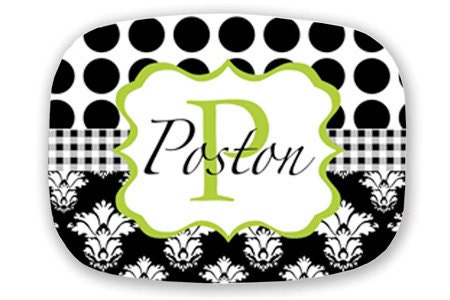 Personalized Melamine Platter Black White and Green