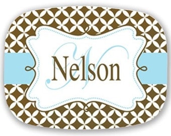 Personalized Melamine Tray- Brown and Blue