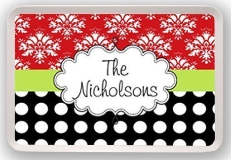 Personalized Melamine Platter- Red Damask