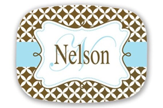 Personalized Melamine Tray- Brown and Blue