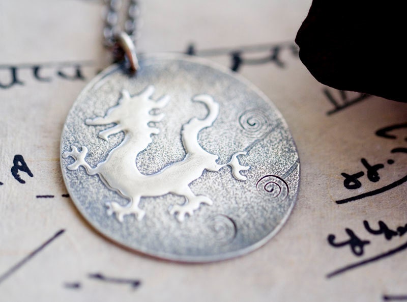 Year of the Dragon Necklace in Sterling Silver - Chinese New Year of the Dragon 2012