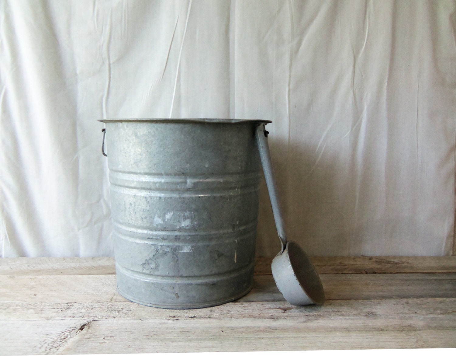 Large Industrial Vintage Galvanized Bucket by VintageSilverLining