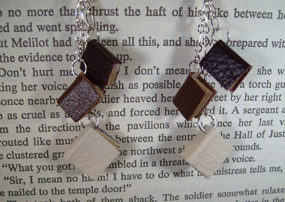 Tiny Trio Vintage Leather Book Earrings Wearable Art