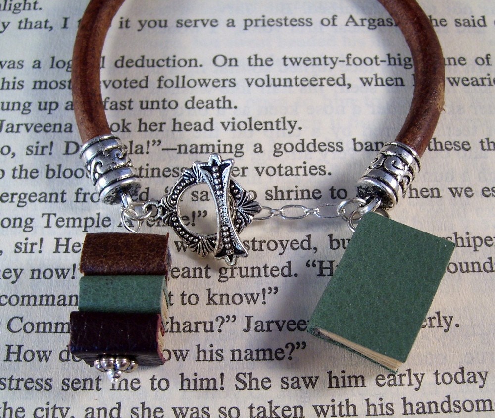 Miniature Book Charm Bracelet Book Charms and Greek Leather Bracelet