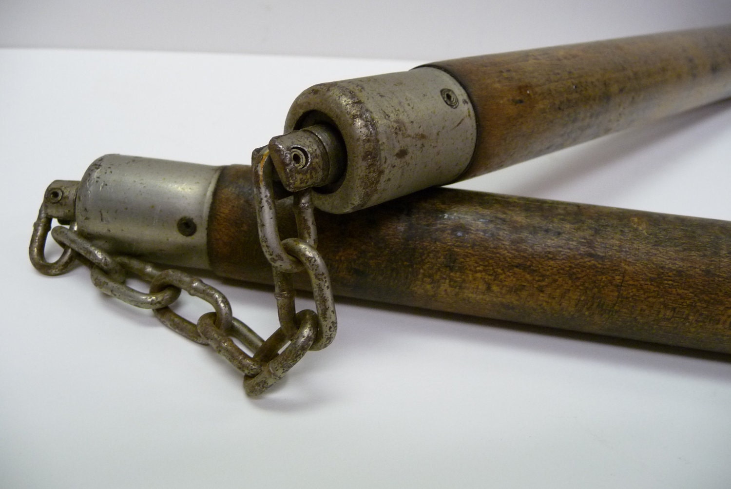 Vintage Wooden handle Nunchucks metal chain by SalvageRelics