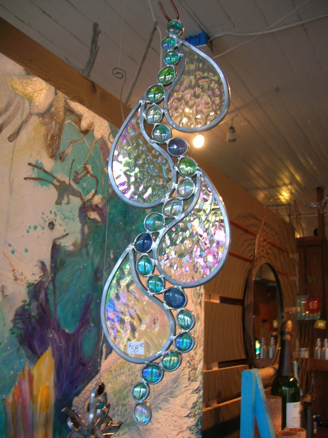 Abstract Tear Drop Stained Glass piece