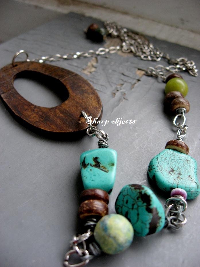 THE AXIS OF EARTH - long organic OOAK wood silver and raw stone on chain chunky statement NECKLACE