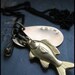 CATCH - mens antique metalwork bass fish charm, lure & stamped hardware tag chain NECKLACE