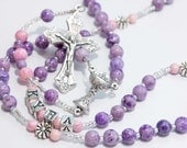 Personalized Rosary for First Communion in purple & pink
