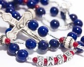 Personalized Baseball First Communion Rosary - navy blue and red