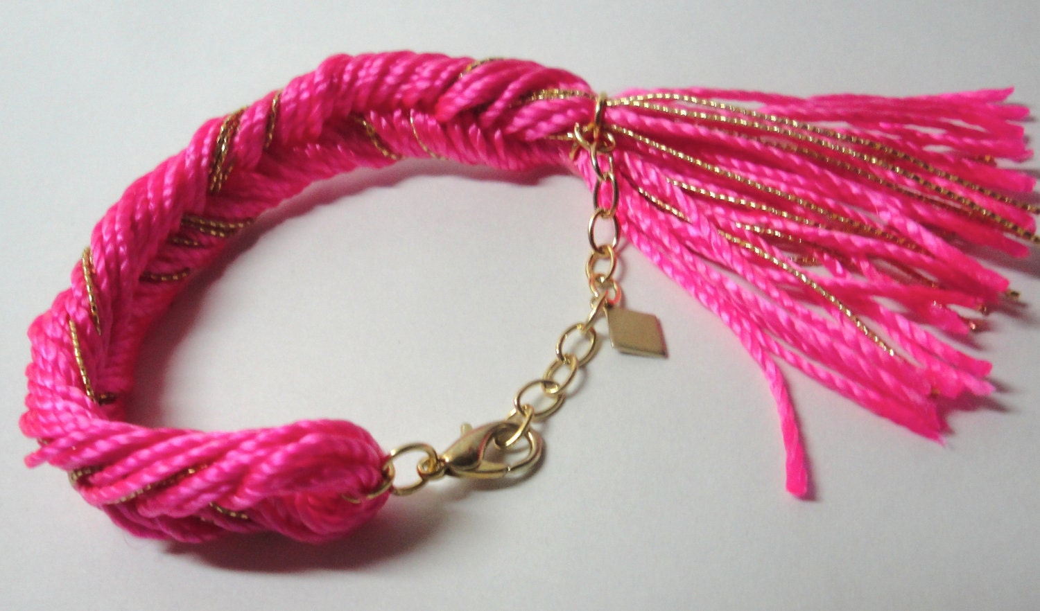Hot Pink and Gold Fishtail Bracelet
