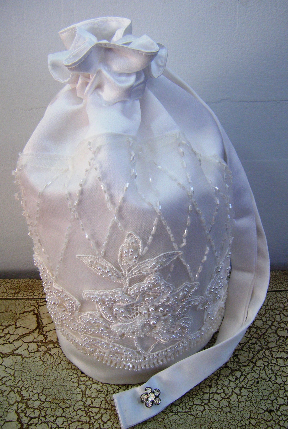 Bridal bag satin and beaded brides purse