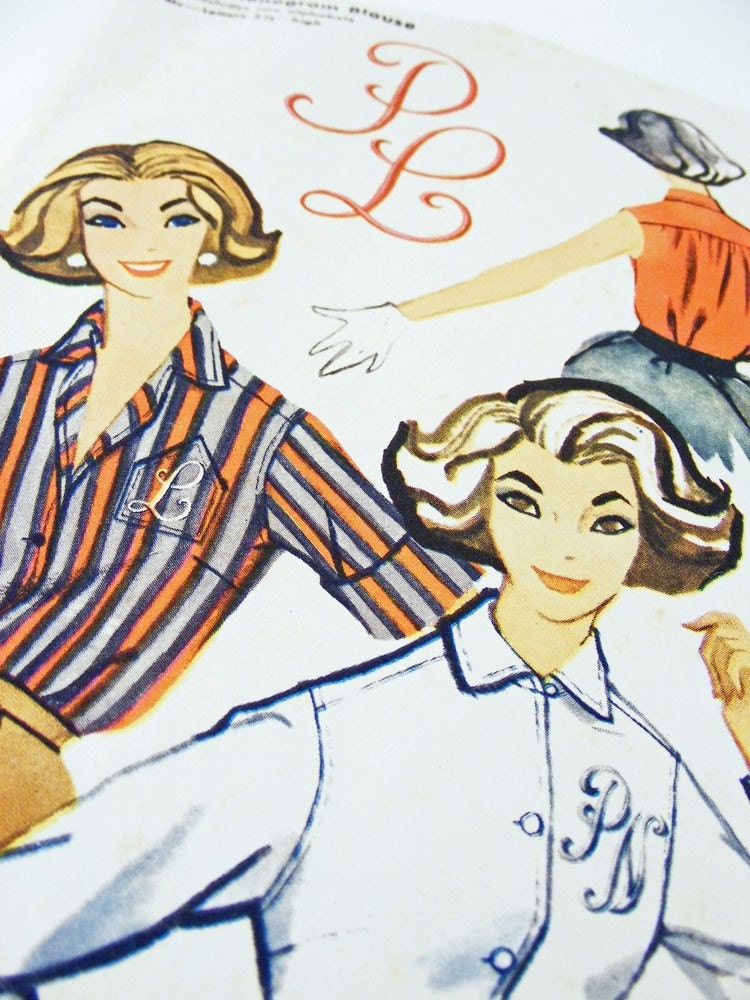 Vintage Pattern 1957 Size 12 Misses Monogram Blouse 2207