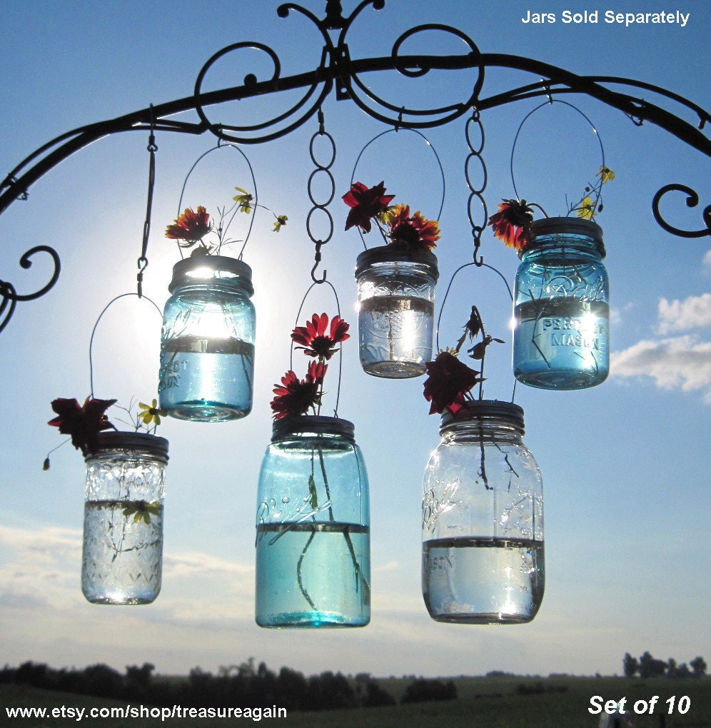 10 Hanging Mason Jar Vases Flower Frog LIDS, Mason Jar Wedding Decorations, DIY Lids Only- No Jars