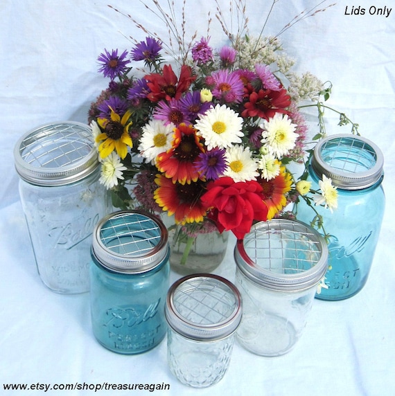 Mason Jar Flower Lid Mixed Sizes 5 Upcycled FLOWER FROG LIDS Wide Mouth, Regular, Garden, Wedding, Centerpiece, No Jars
