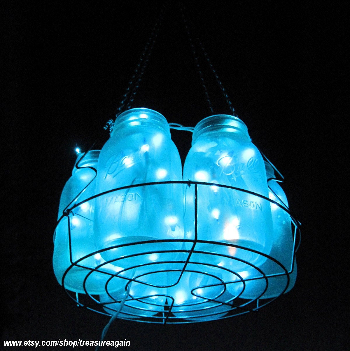 Icy Blue Wedding Mason Jar Chandelier Hanging Blue Lighting, Home Decor, Weddings, Parties, Lights, Mason Jar Lights