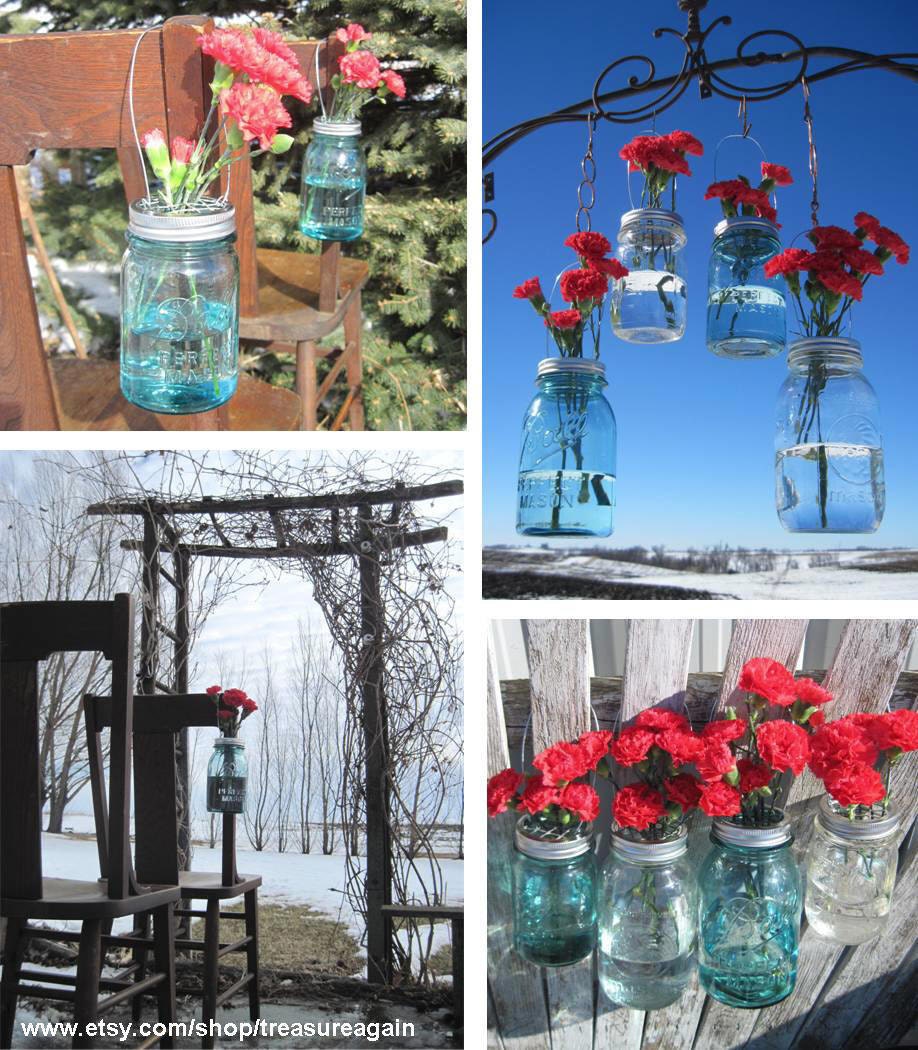 10 Hanging Mason Jar Vases Flower Frog LIDS, Mason Jar Wedding Decorations, DIY Lids Only- No Jars
