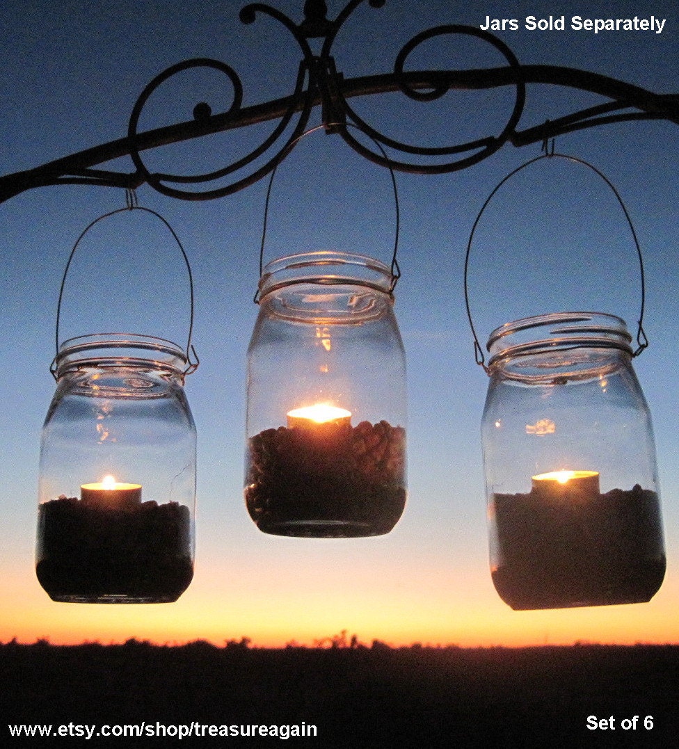 6 DIY Lanterns WIDE Mouth Mason Jar Hangers, Ball Jar Lantern Hangers Only -No Jars