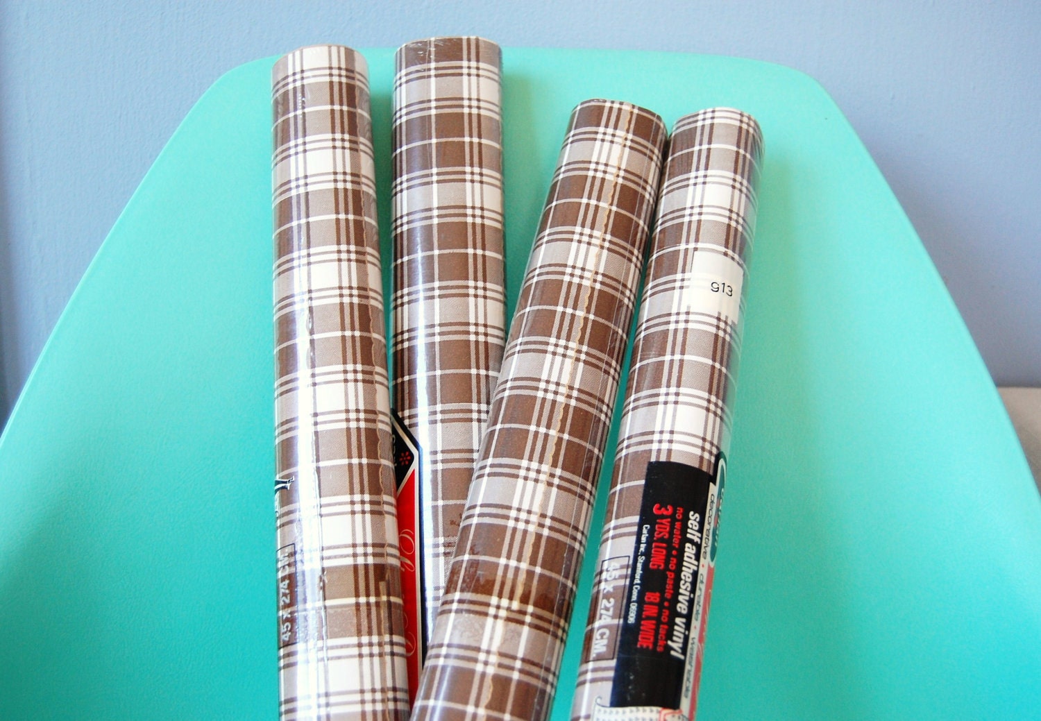 Brown Plaid Contact Paper 70s Vintage Non Adhesive Kitchen Drawer Liner Carlan Shelf Pride New Old Stock