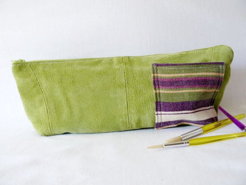 Suede leather zipper pouch // Pencil case, clutch, cosmetic bag, art supply bag