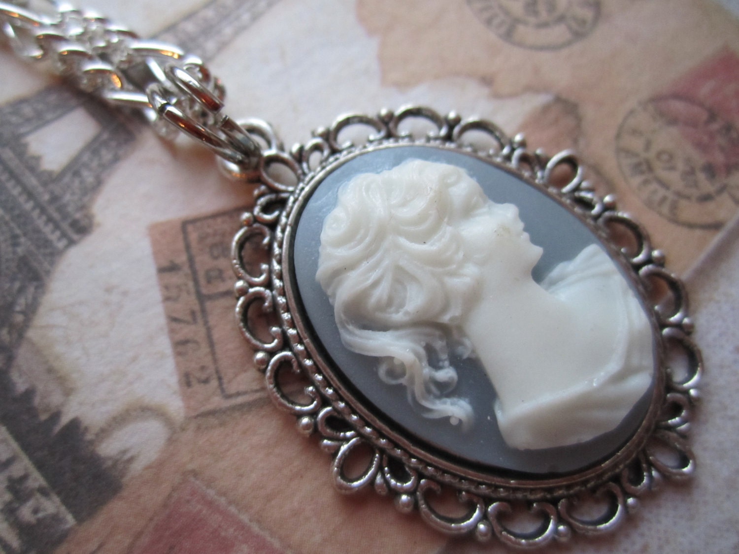 Queen Victoria Gray Silver Charm Necklace