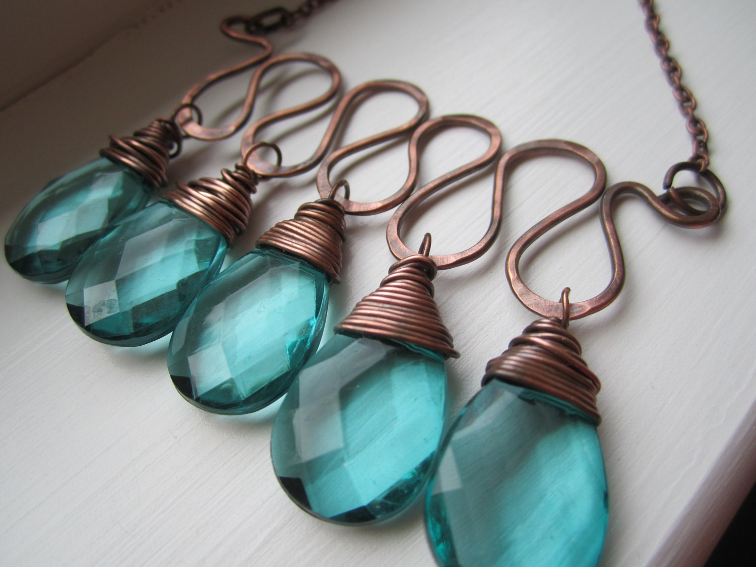 Teal Teardrops statement necklace