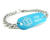 Blue Aluminum Medical Bracelet, Custom Engraved FREE - iA1C-BS1