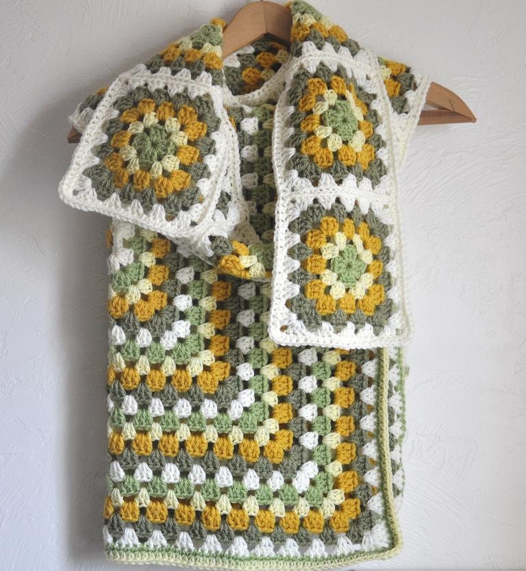 Granny Square Scarf and Matching Baby Blanket Set Custom Made