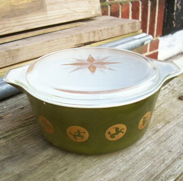 Vintage Zodiac Pyrex Covered Casserole Dish by cammoo on Etsy