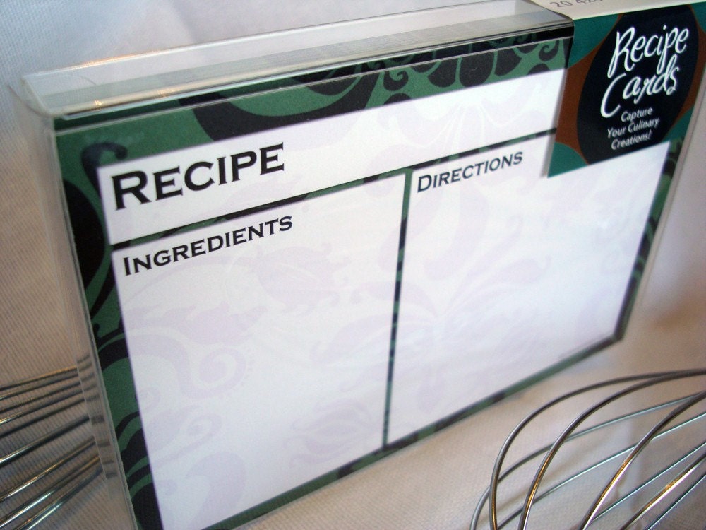 Recipe Card Set - Damask Green and Black- 20 4x6
