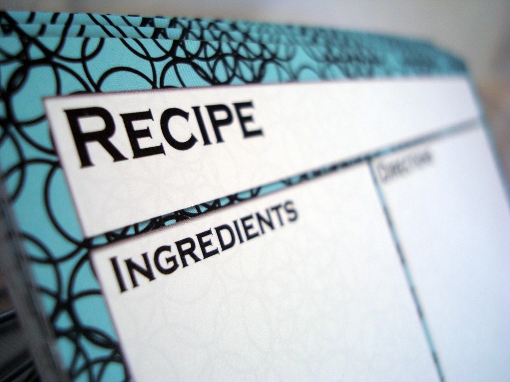 Recipe Card Set - Modern Black Circles on Turquoise- 20 4x6