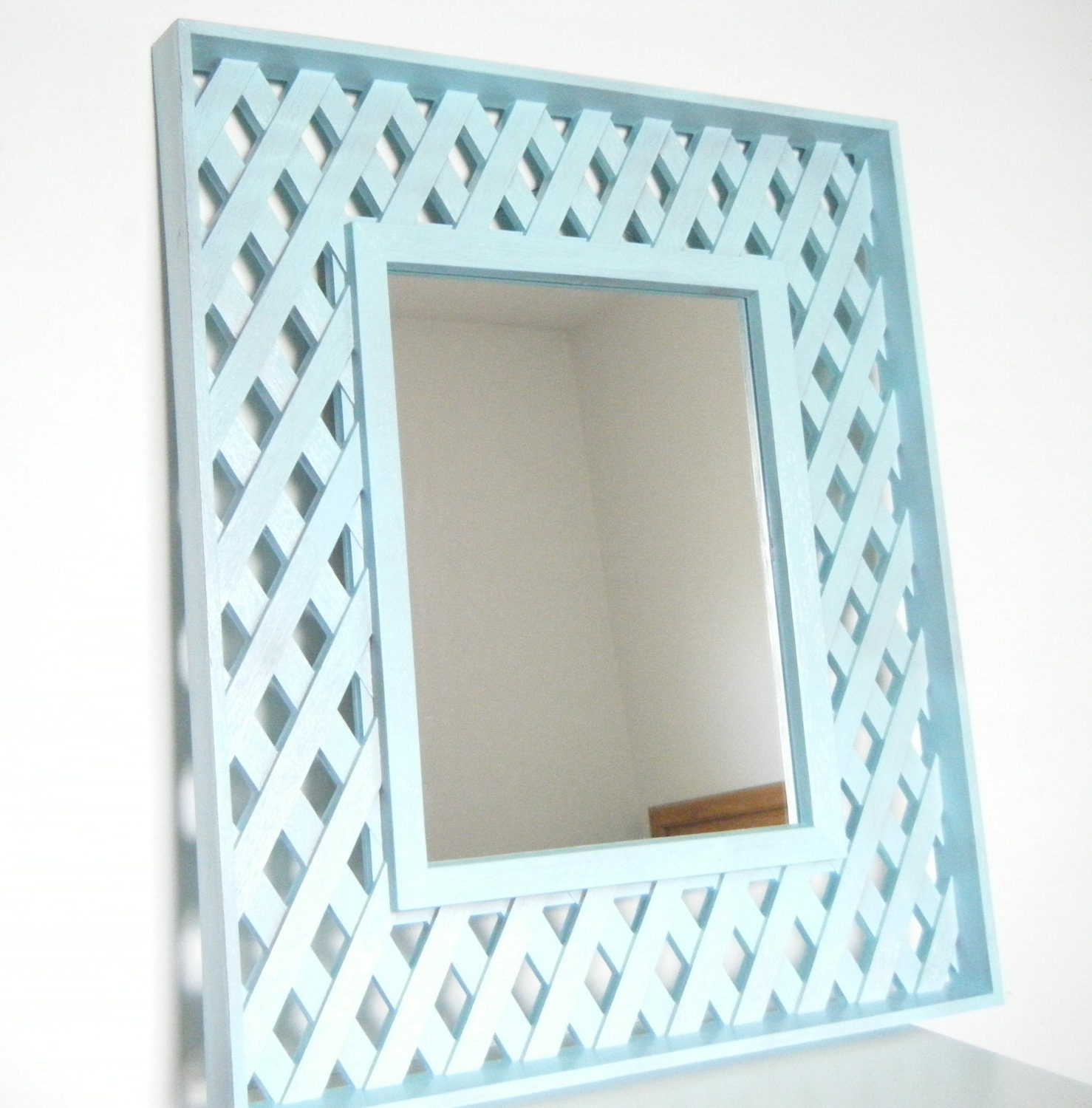 Vintage Mirror in Aqua Blue. LARGE Painted Mirror. Blue Mirror. Upcycled Home Decor. Coastal. Eco Friendly. Beach Cottage. Weathered.