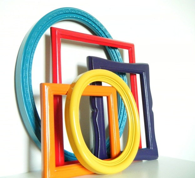 Bohemian Chic Home Decor Wall Frame Collection in Teal blue, Cherry Red, Bright Orange, Mustard Yellow and Dark Purple